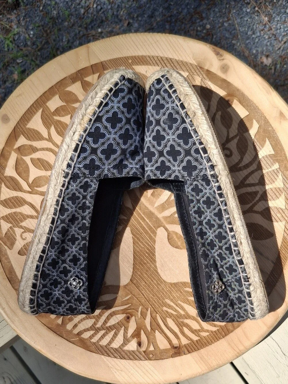 Brighton Avila Espadrille Black Geometric Pattern Slip On Espadrille Flats Sz 7